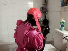 Sissy Maid Cleaning Toilet With New Brush Gag
